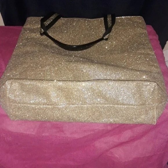 NWOT Victoria Secret Glitter Gold Tote size 17" by 17" - Picture 3 of 4